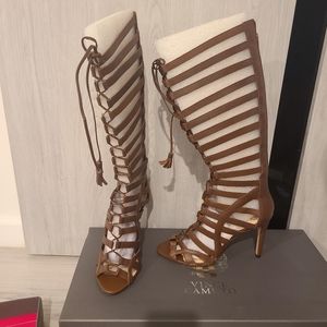 Brown leather lace up sandals
